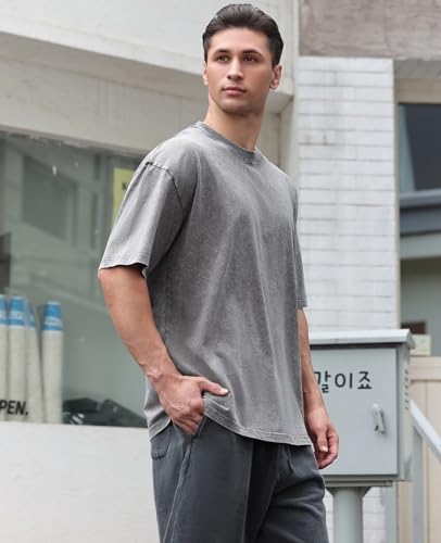 Mens Oversized T Shirts Acid Wash Loose Fit Vintage Washed Tee Shirt Short Sleeve Streetwear Casual T-Shirts4
