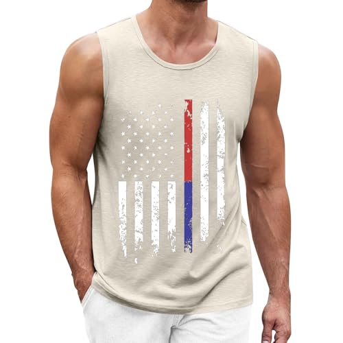 4th of July Mens Beach Tank Tops American Flag Patriotic Sleeveless T-Shirts Muscle Gym Tanks Casual Vacation Tees