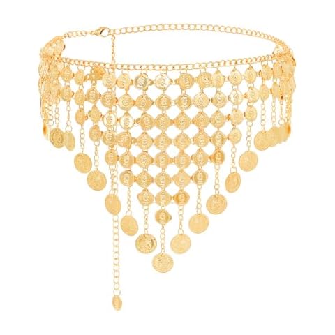 Coins Belly Dance Hip Scarf Belt Body Chain Dance Skirt Women Halloween Costume Accessory (A gold) Cover
