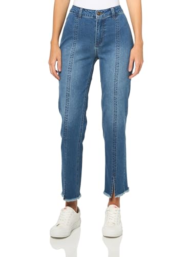 SLIM-SATION Zip Front Center Seamed Leg Ankle Jean with Fringe Hem and Back Pockets