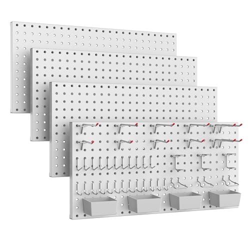 Pegboard Smith 48PCS Metal Pegboard Kit – 12″x24″ Tool Storage Wall Organizer Pegboard with Hooks and Bins for Garage, Workshop, Kitchen, Office, and Craft Room (Gray)