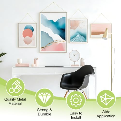Image of Picture Hanging Kit - 3 Rolls 3M Brass Wires with 20Pcs Eye Hooks, Heavy Duty Hanging Accessories for Pictures Canvas Mirrors Artwork(Gold)