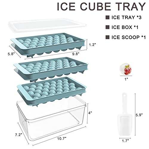 Ysbywsyr Ice Cube Tray, 3 Pack Round Ice Trays For Freezer With Lid And Bin, Circle Ice Mold Making 99 X 1.0In Small Ice Balls, Stackable Ice Maker With Storage Ice Bin, Ice Scoop #TOP1