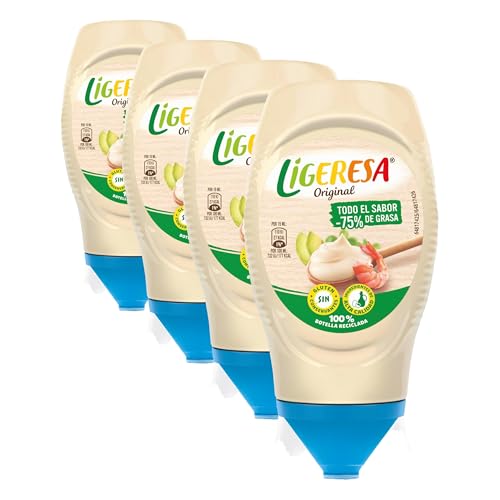 Ligeresa Salsa Bocabajo 60% menos de grasa Original Apta para vegetarianos 250 ml (Paquete de 4)