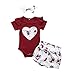 Bonfor 3 Pcs Ropa Bebe Niña 0-3 Meses Conjunto Verano Impresión de Amor Mono de Floral + Pantalón Corto + Banda de Pelo para Recien Nacido Niño 0-24 Meses Algodon Barata TMOYJPX (A, 0-6 Meses)