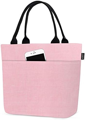 Aosbos Lunch Bag Black Handbag Food Tote Cooler Bag Portable Organizer Zipper Insulated Bag for Women Girls
