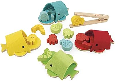 Janod - Juego Clasificar Ballenas por Colores - Juguete de Madera para Bebés - 17 Elementos - Juguete Educativo Motricidad - Certificado FSC - Pintura al Agua - A partir de 2 Años, J08276