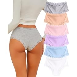 Sth Big Cotton Underwear for Women High Waisted Womens Underwear Pack Sexy Lace Edge Bikini Cheeky Panties Girls Brief