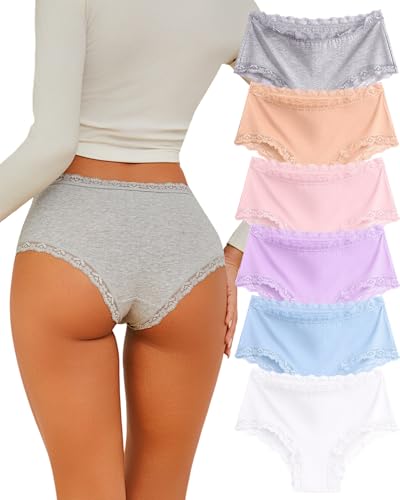 Image of Sth Big Cotton Underwear for Women High Waisted Womens Underwear Pack Sexy Lace Edge Bikini Cheeky Panties Girls Brief