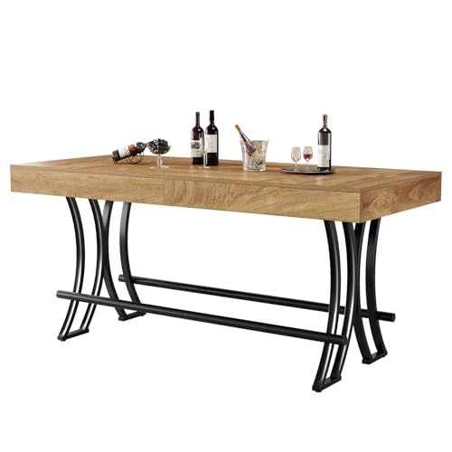 Tribesigns 160CM Bartisch Stehtisch Schreibtisch Arbeitstisch, Farmhouse Esstisch für 4-6 Personen mit Fußstütze aus Metallring für Küche, Wohn- & Esszimmer - 160 x 70x 90 cm (B/H/T) (nur Tisch)
