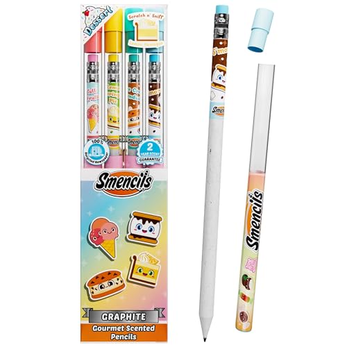 Smencils Dessert Scented Pencils HB #2 Graphite Pencils Made from Recycled Newspapers 4 Pack Long-Lasting Gourmet Scents Fun School Supplies & Gifts for Kids Teachers Classroom Rewards