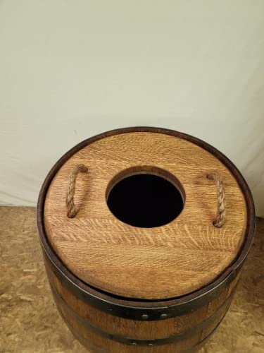 Whiskey Barrel Trash Can c/ Hole in Top-Rope Handles & Liner