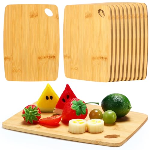 FoldTier 12 Pcs Wood Cutting Boards Bulk 8 x 6 Inch Small Kitchen Charcuterie with Oval Hole Kitchen Serving Chopping Boards for Pizza, Bread, Charcuterie, Fruit, Vegetables(Bamboo) by FoldTier - Used condition - US$22.80