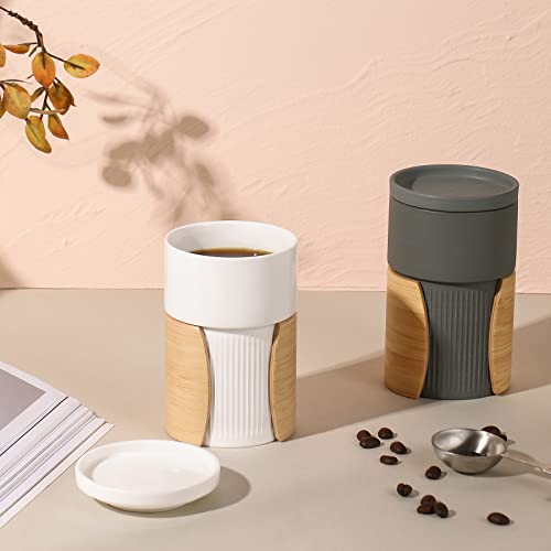 Wonder Nest Ceramic Coffee Mug - Coffee Cup With Lid And Insulated Bamboo Handle, 14 Oz Tea Cup For Home And Office, Novelty Morning Coffee Cup Tea Milk Christmas Gift Mug (White) #TOP5