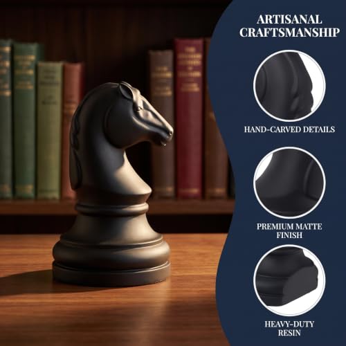 Miniatura 4 de Sujetalibros De Ajedrez, Sujetalibros Decorativos Universales Económicos, Soportes Pesados Para Libros, 7 X 7 X 4 Pulgadas, Negro, 1 Par 2 Piezas Sujetalibros De Piezas De Ajedrez