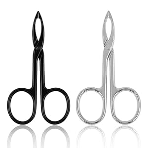 2 Pieces Eyebrow Scissor Handle Tweezer Plucker Straight Tip Brow Scissors Remover Facial Hair Eyebrows Care Wig Plucking for Women(Silver and Black)