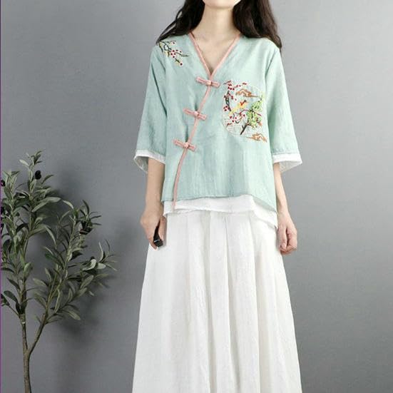 Robe république rétro en coton et lin ample pour l'art du thé
