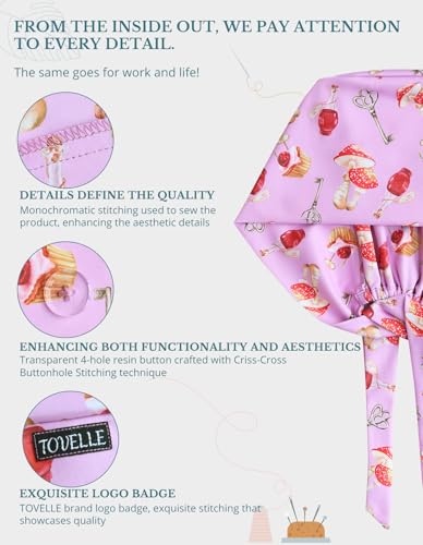 Image of Scrub Caps for Women with Buttons, Classic Surgical Caps | Double-Sided Printed, Adjustable,Long Hours, Sweatbands, Fabric Help Reduce Static Buildup