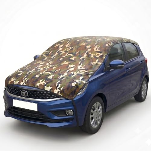 Image of Pivalo Half Car Body Cover for Hatchback Cars (All Models & Years) | 100% Waterproof Outdoor UV & Heat All Weather Protection | Triple Stitched 3 Layer with Adjustable Straps Cover (Military /Army)