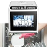 Lavastoviglie da banco ad azionamento automatico, modello mini portatile con 4 modalità di lavaggio e funzione di asciugatura, ideale per piccole cucine e camper, serbatoio dell'acqua da 5 litri