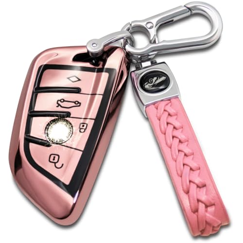 Image of Creativity For BMW X5 Key cover and Key chain accessories (Pink set) | Advanced soft TPU key box is compatible with F30 F45 F55 G20 G30 X1 X3 X4 X5 X6 X7 3 5 6 7 8 M5 M6 GT series smart key