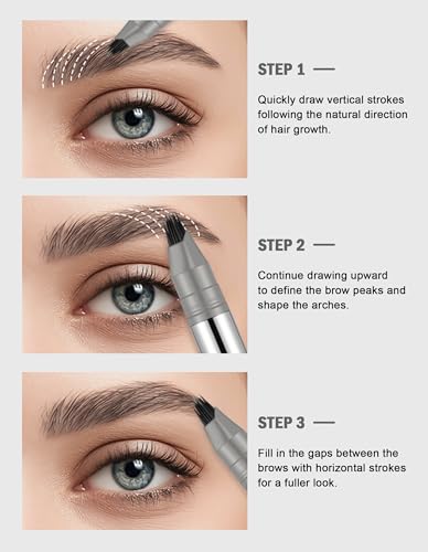 Erinde Lápiz de cejas negro microblading, de larga duración, resistente al agua y a las manchas, cejas naturales y definidas, con aplicador microramificado #01 - imagen 5