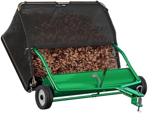 pull behind mower grass catcher that will change your mowing game 1 48" Lawn Sweeper Tow Behind - Pull Behind Grass Catcher with 25.16 cu. ft Large Hopper, Heavy Duty Leaf & Grass Collector, Adjustable Brush Height Lever and Dumping Rope, Lawn and Yard Cleanup Tool