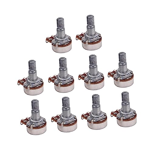 Gadpiparty 10Pcs Ak Long Shaft Bass Potentiometers Low Friction Audio Taper for Guitar Coarse Knurled Split Shaft Replacement for Volume Control Ohm Type
