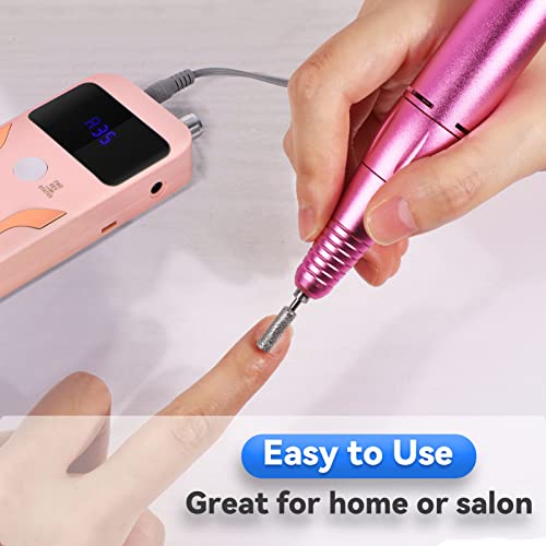 Professional Electric Nail Drill, Rechargeable 35000 Rpm E-File Nail Drill Kit For Gel, Acrylic Nails, Manicure Pedicure Polishing Tools With 16 Pcs Bits, Great For Home Or Salon (Pink) #TOP4
