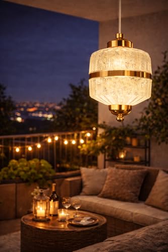 Image of TRIPPING 10 Watt Premium Crystal Glass LED Pendant Light with 3-in-1 Adjustable Light Color (Warm, Natural, Cool), Gold Finish Hanging Ceiling Lamp for Home, Hotel & Cafe Interiors 547