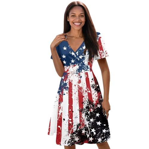 Image of Women's Summer Formal Dresses Short Sleeve Wrap V Neck Dresses Bridesmaid Wedding Guest Dress with Pockets