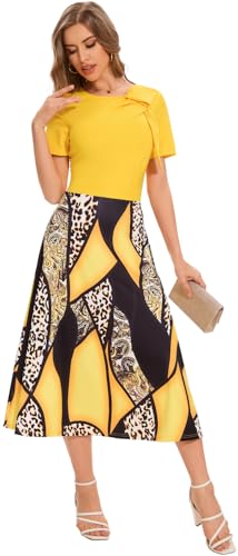 Image of shengfan Women's Casual A Line Swing Summer Dress Formal Short Sleeve Round Neck Wrap Evening Party Dresses