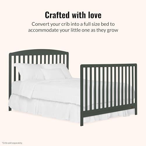 Image of Dream On Me Universal Crib to Full Size Bed Conversion Kit, Solid Wood Bed Rails for Select Convertible Cribs, Strong & Stable Support, Forest Green