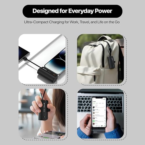 Image of Mini Power Bank, 5000mAh, 65W PD Super Fast Charging, Black, with Wrist Strap, for Travel and Everyday Use