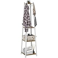HOMCOM Coat Rack with Storage, Freestanding Coat Stand with 8 Hooks and 3-Tier Shelf, Clothes Rack for Bedroom, Entryway, Oak and White