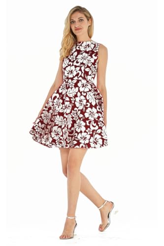 Image of Couple Matching Hawaiian Luau Men Shirt and Women Vintage Fit and Flare Dress in Classic Vintage Hibiscus
