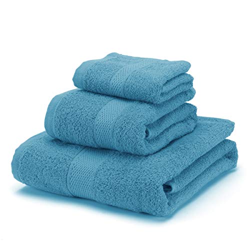 Boncasa - Juego De Toallas - 100 Algodón Peinado No Regenerado - Calidad Ring Spun - Taco Suave - 450 Gr M2 Azul Turquesa, Set 3 Piezas Boncasa - Juego De Toallas - 100 Algodón Peinado No Regenerado - Calidad Ring Spun - Taco Suave - 450 Gr M2 Azul Turquesa, Set 3 Piezas