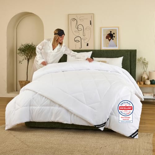DREAMWAY – Couette 240x260 cm 4 Saisons Certifiée Oeko-Tex – 3 en 1 – 150 GSM Été Légère + 300 GSM Mi-Saison – Assemblées = 450 GSM Hiver Chaud – Boutons-Pression