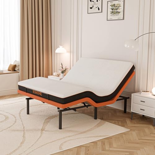 Image of ESHINE Adjustable Bed Frame with Mattress - 8 Inch Gel Memory Foam Mattress(Medium-Firm), Bluetooth APP Control, Wireless Remote, Zero Gravity, Anti Snore, Head and Foot Incline, Queen, 2000 Series