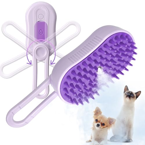 GKZ Cat Steam Brush 3 in 1 Pet Comb for Massage Cleaning Shedding and Combing Electric Mist to Prevent Flyaways for Home Dogs and Cat Lovers - Purple
