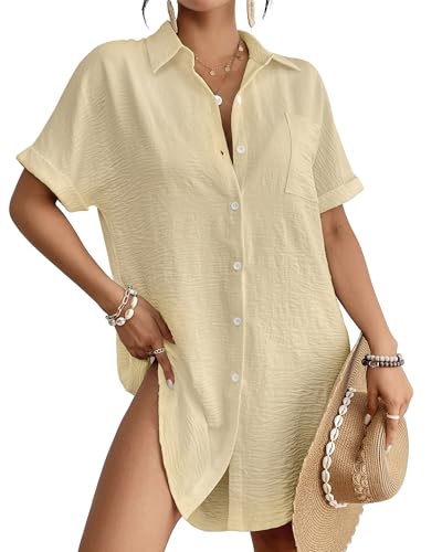 Image of Bsubseach Women Swimsuit Coverup Shirt Dress Button Down Bathing Suit Cover Up Beach Vacation Outfits
