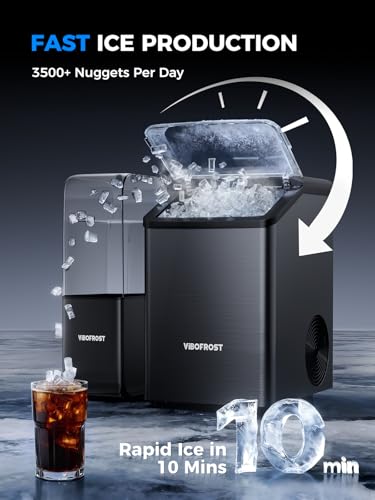 Image of VIBOFROST Nugget Ice Makers Countertop with 1.32 Gallon Tank, 40 lbs /24H, Chewable Sonic Ice, Pellet Ice Machine with Auto Descaling System, Scoop Included, Stainless Steel