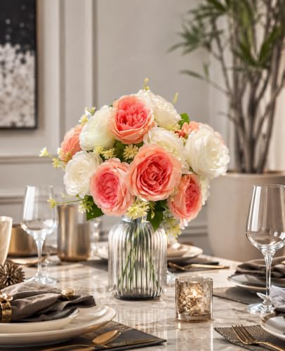 Image of Divyakosh Artificial Flowers for Vase (10 Peonies), Artificial Flowers Bunch (Vase Not Included), Luxury Floral Centerpiece for Living Room Dining Table Office Decor