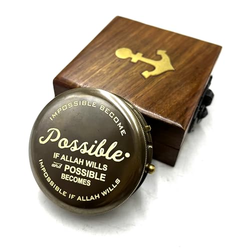 Brújula de latón islámica para hombres, mujeres y niños con caja de madera - Regalo para Ramadán, Eid, cumpleaños y dirección de oración miniatura 4