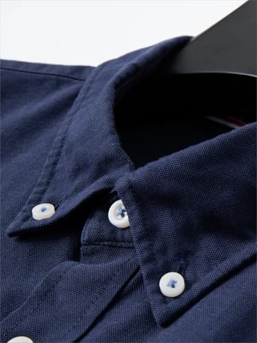 Men Oxford Fabric Solid Cotton Shirts Short Sleeve Excellent Comfortable Button Collar Business Casual Shirts3