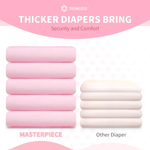 Image of SUNKISS Masterpiece Adult Diapers with Tabs, Unisex, S /M, Pink, 10 Count | Ultra High Absorbency, Plastic-backed Briefs, Refastenable Tabs, Odor Control, Leak Protection for Daytime & Overnight Use