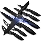Kitchen Knife Set - 7 Piece Stainless Steel Black Knives Set For Kitchen- Sharp, Rust Proof And Scratch Resistant - Professional Knife Set