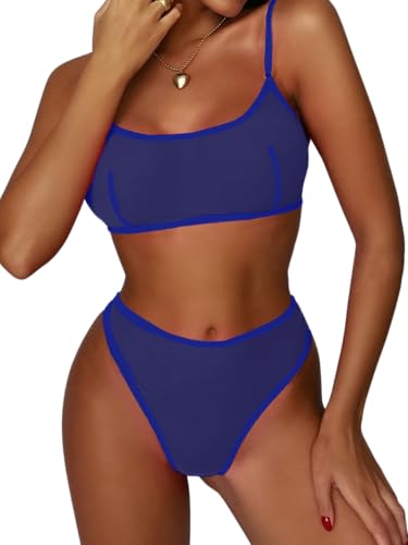 Rayson Damen Dessous Set 2 Teilig Mesh Unterwäsche Atmungsaktive Lingerie Mit Verstellbarem Schultergurt(Blau,Einheitsgröße)