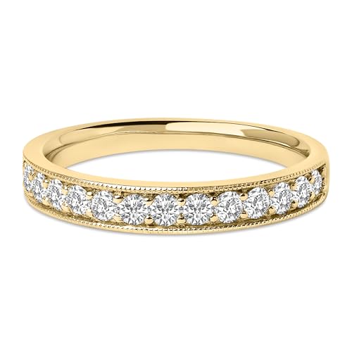 14K Yellow Gold 1/2 Cttw Round Diamond Milgrain Wedding Band - Ring Size 4.5
