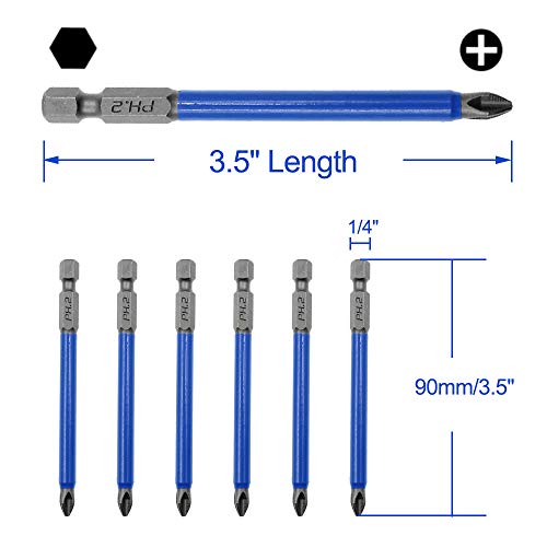 Amgiimor 10Pcs Magnetic Phillips Screwdriver Bits Set 3.5 Inch, 2 Non-Slip Cross Head Electric Screwdriver Bits Set 1/4